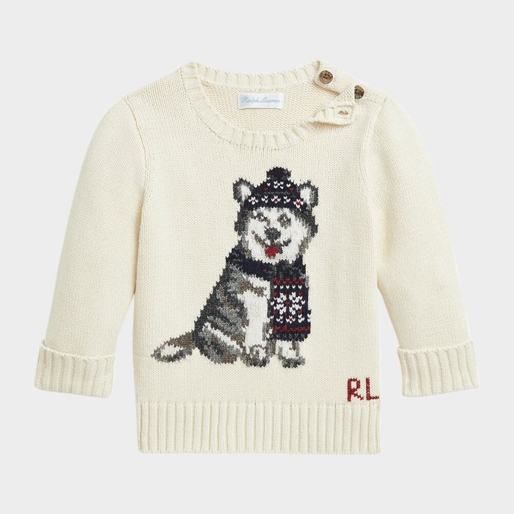 Polo Ralph Lauren Boy's Husky Intarsia Sweater, Cream, Size 12M